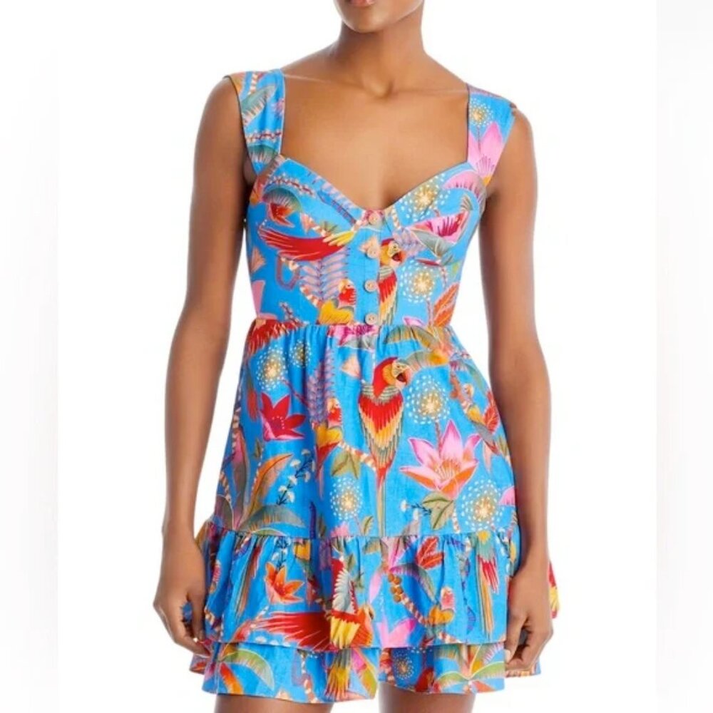Farm Rio Blue Macaw Party Mini Dress